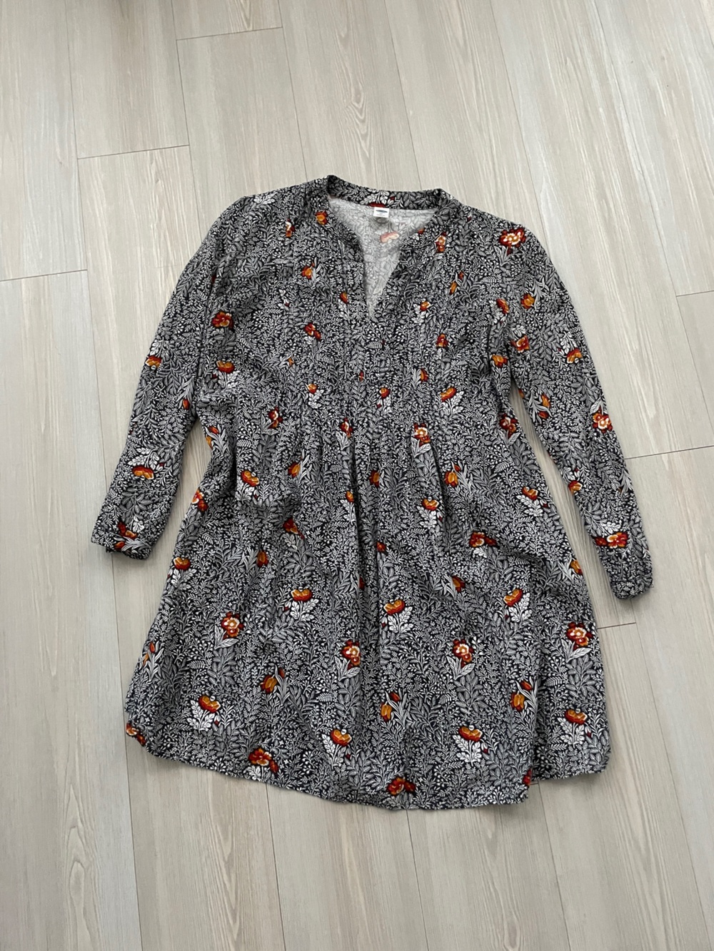 Old Navy Floral-Print Long Sleeve Shift Dress with Orange Accents